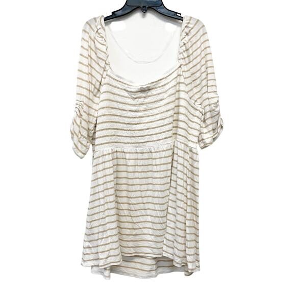 Isabel Maternity Women's Elbow Sleeve Smocked Maternity Top Cream Striped XXL - Picture 4 of 4